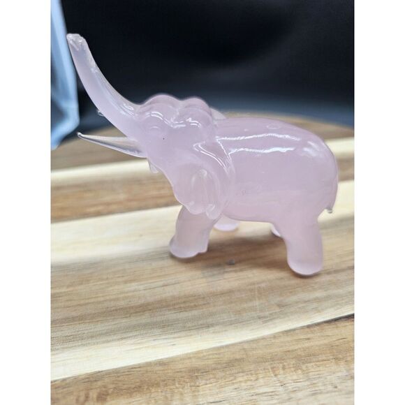 Rose Quartz Gemstone Carving Elephant, Trunk Up, READ DESCRIPTION - Picture 3 of 14